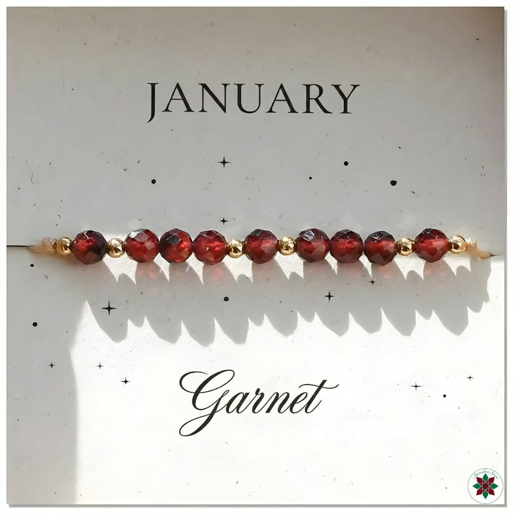 January Garnet Birthstone Crystal — Adjustable Gold Bracelet Gift UK Manushaa Gems