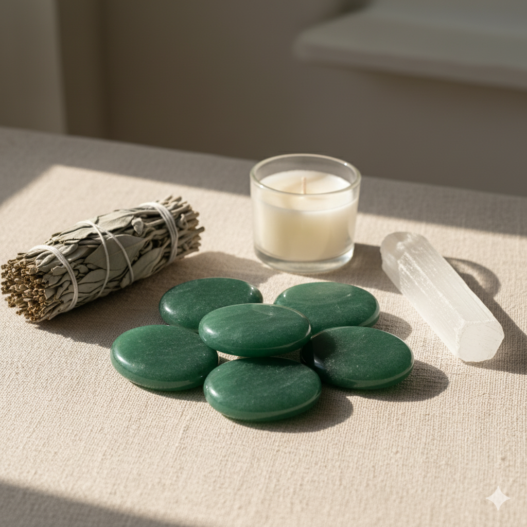 Green Aventurine Worry Stone in hand — Healing Crystal Manushaa Gems UK