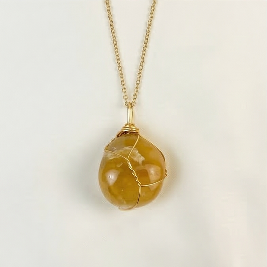 Gold Aventurine Wire Wrapped Crystal Pendant Necklace by Manushaa Gems