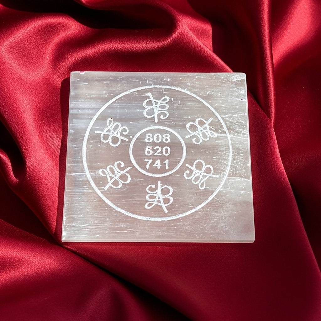 Cosmic Codes Selenite Plate with crystals — Crystal Manifestation UK Manushaa Gems