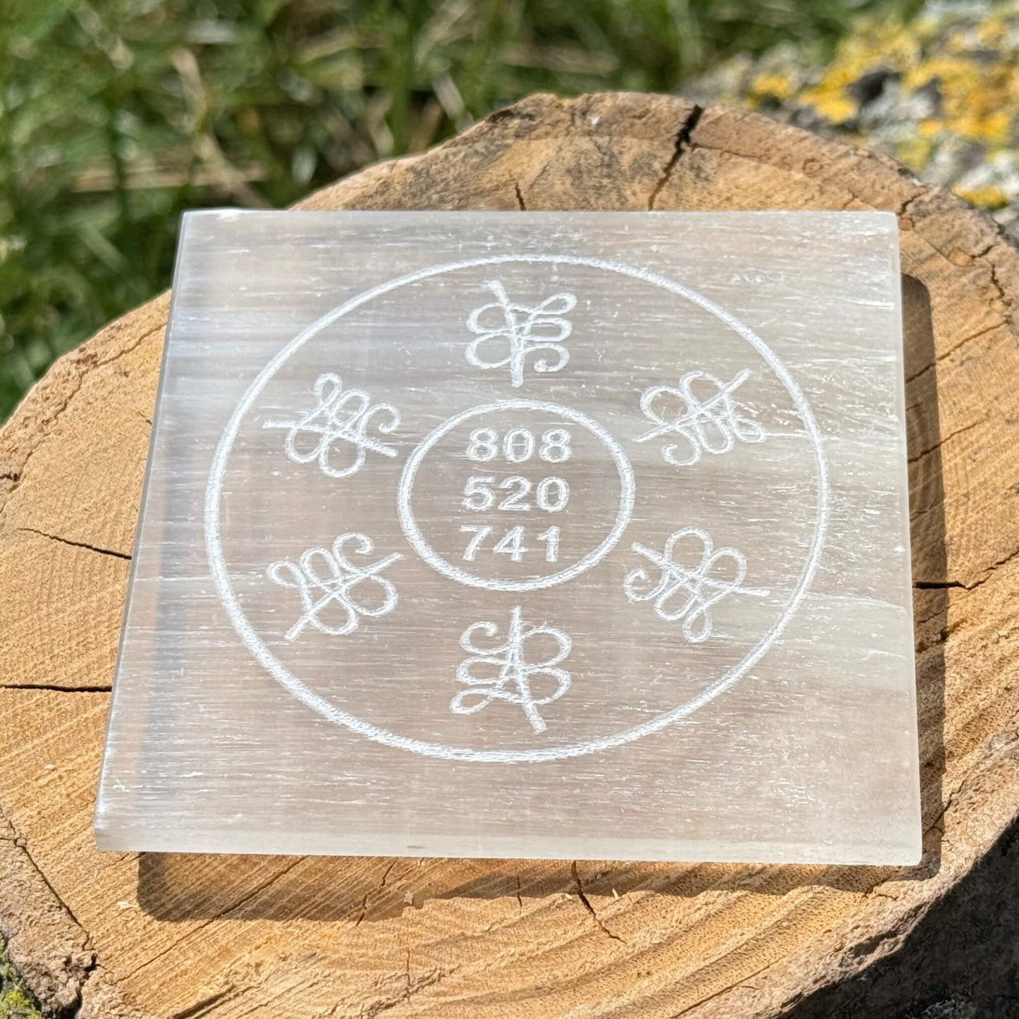 Grabovoi Code Selenite Crystal Plate — Manifestation Sacred Geometry UK Manushaa Gems