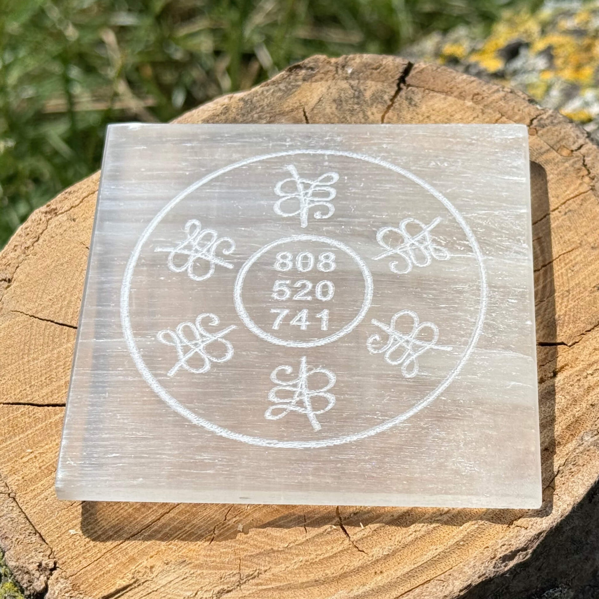 Grabovoi Code Selenite Crystal Plate — Manifestation Sacred Geometry UK Manushaa Gems