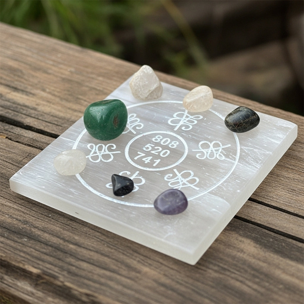 Cosmic Codes Selenite Plate lifestyle — Crystal Manifestation Gift UK Manushaa Gems