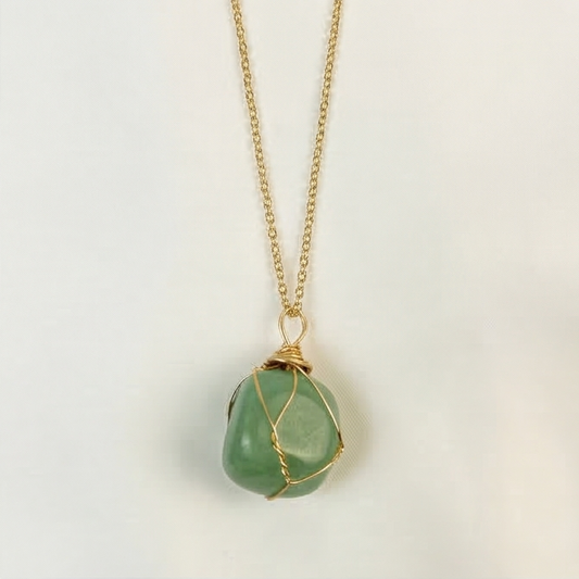 Green Aventurine Wire Wrapped Crystal Pendant Necklace by Manushaa Gems