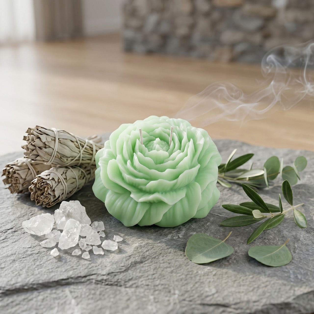 Prosperity & Heart Healing Peony Ritual Candle | Sage & Sea Salt | Green Abundance