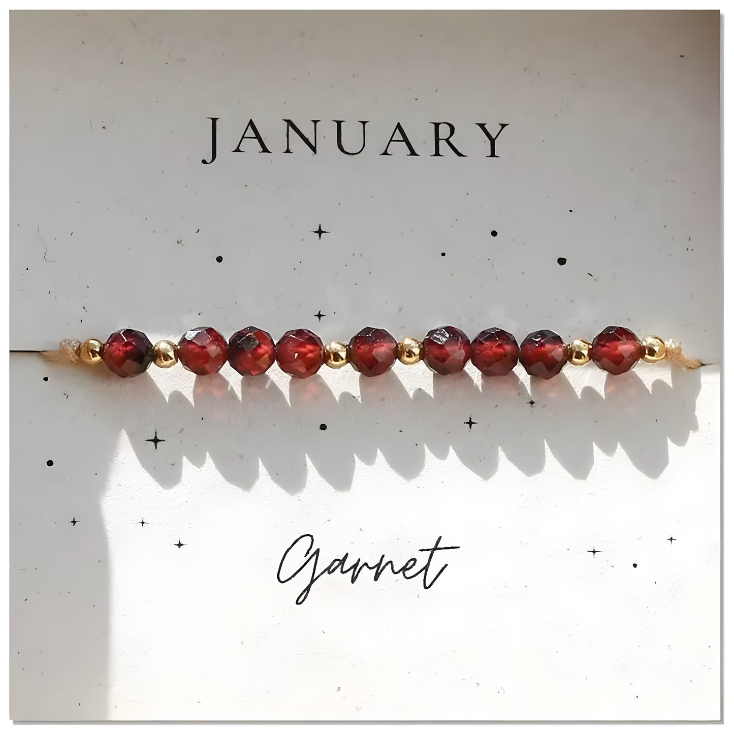 January Garnet Birthstone Crystal Bracelet — Gold Adjustable Healing Gemstone Gift UK