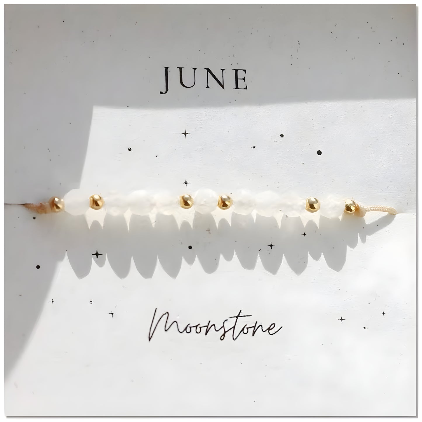June Moonstone Birthstone Crystal Bracelet — Gold Adjustable Healing Gemstone Gift UK