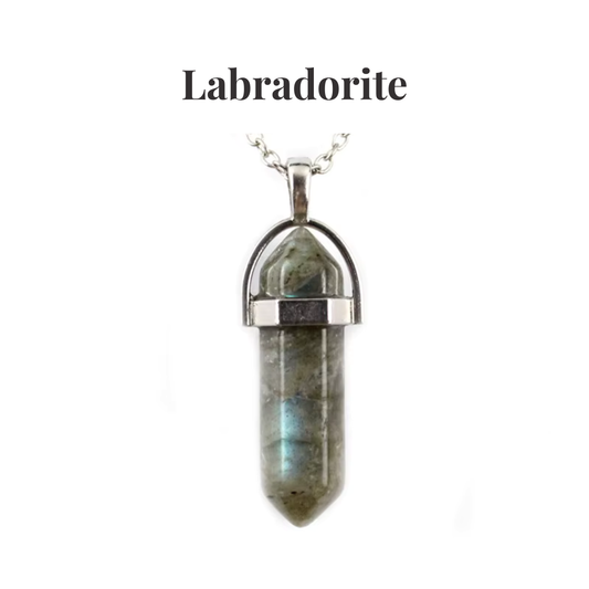 Labradorite Crystal Point Pendant Necklace Blue Flash Healing Gemstone Tower - Manushaa Gems UK