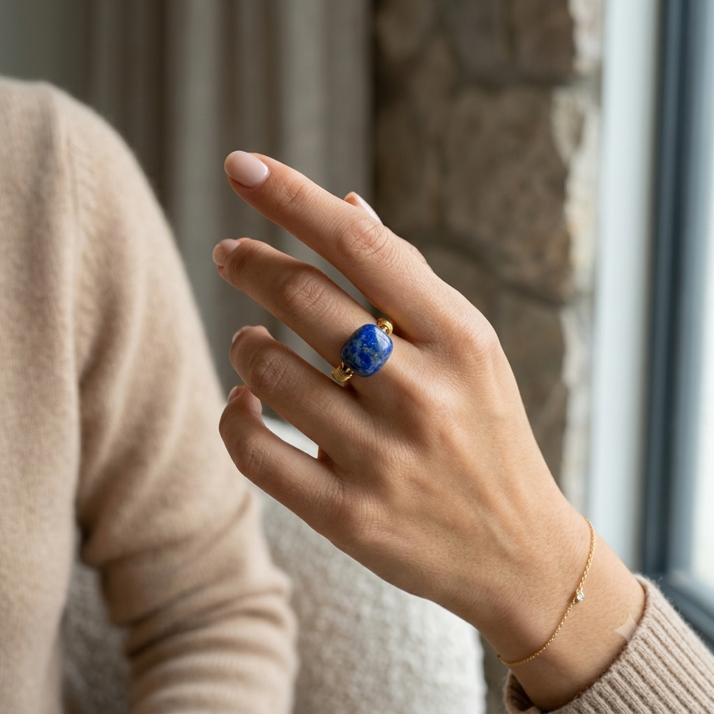 Lapis Lazuli Adjustable Crystal Ring | Gold Wire-Wrapped, Handmade