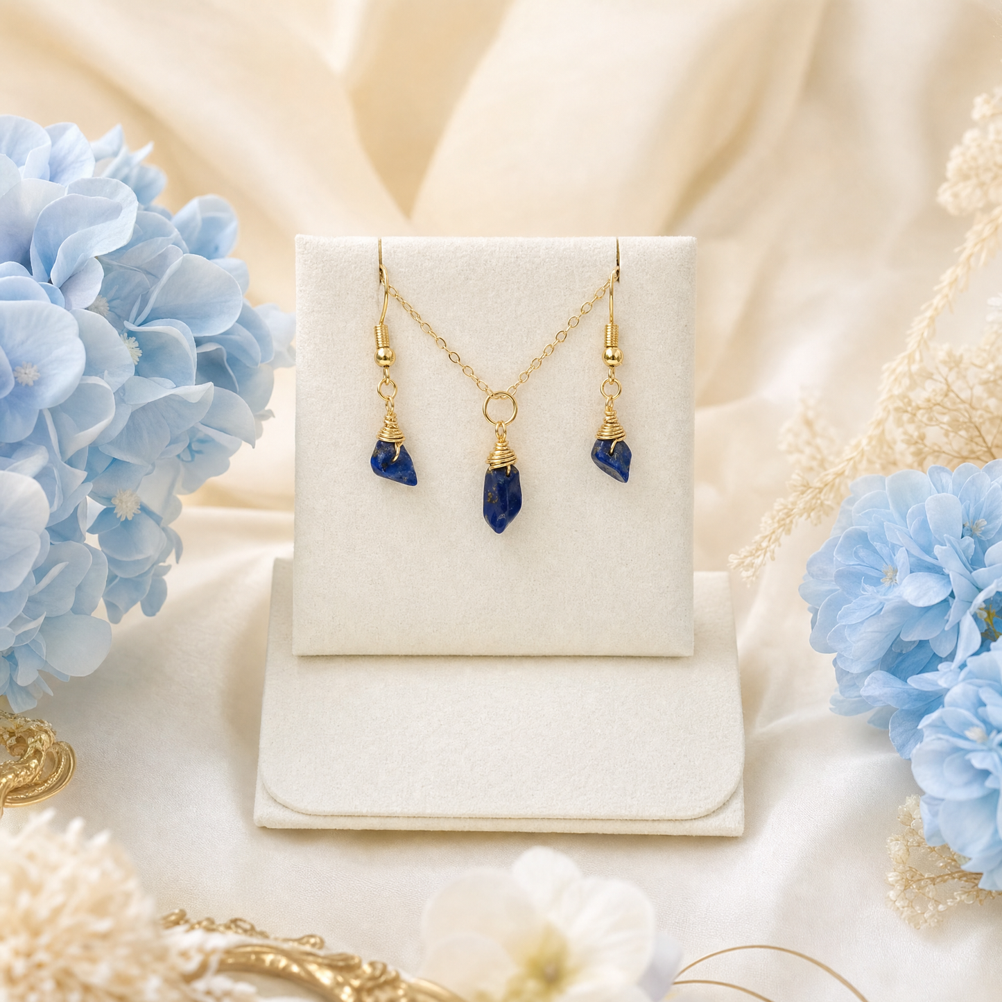 Lapis Lazuli Gold Wire Wrapped Crystal Pendant Necklace