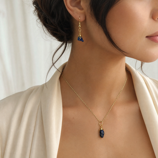 Lapis Lazuli Necklace & Earrings Gift Set | Manushaa Gems
