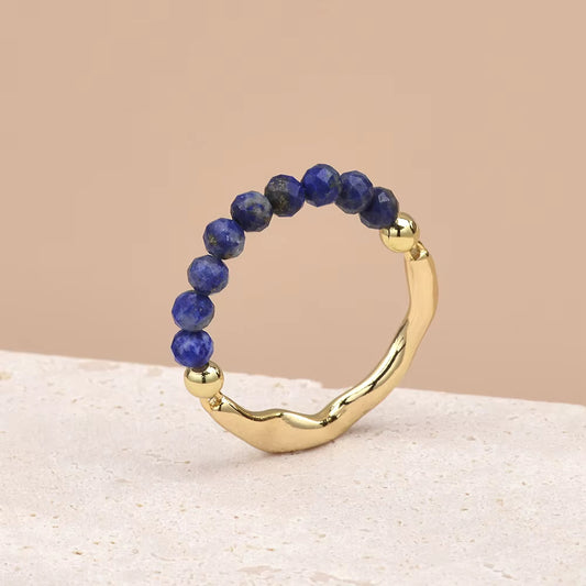 Lapis Lazuli Faceted Crystal Bead Ring | Wisdom &amp; Truth Gemstone Stretch Ring