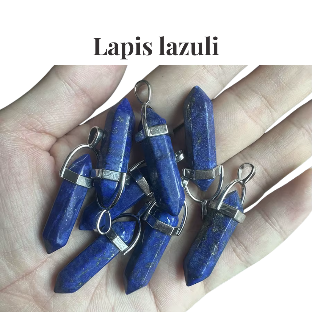 Lapis Lazuli Crystal Point Pendant Necklace Natural Healing Gemstone Tower - Manushaa Gems UK