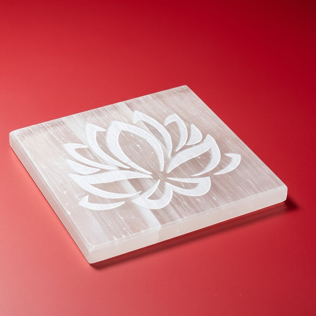 Lotus Selenite Charging Plate with crystals — Crystal Cleansing Lifestyle UK Manushaa Gems