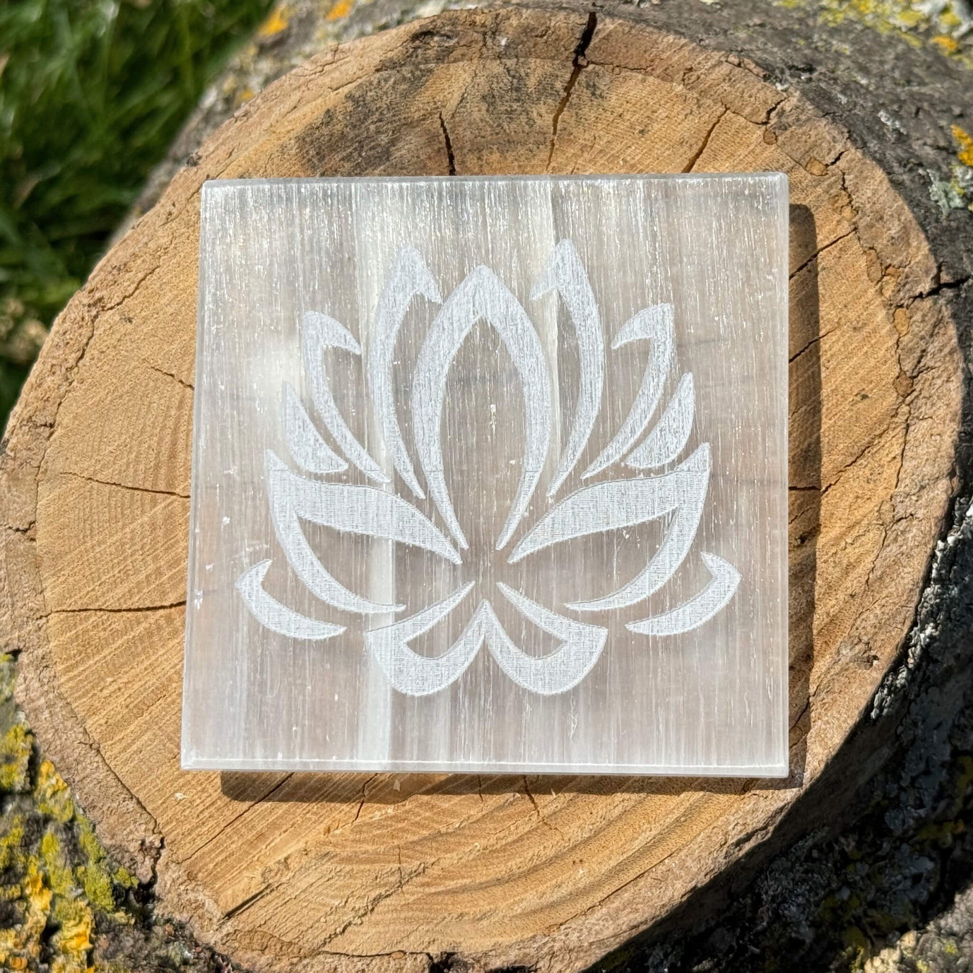 Lotus Flower Selenite Plate — Crystal Cleansing Spiritual Slab UK Manushaa Gems