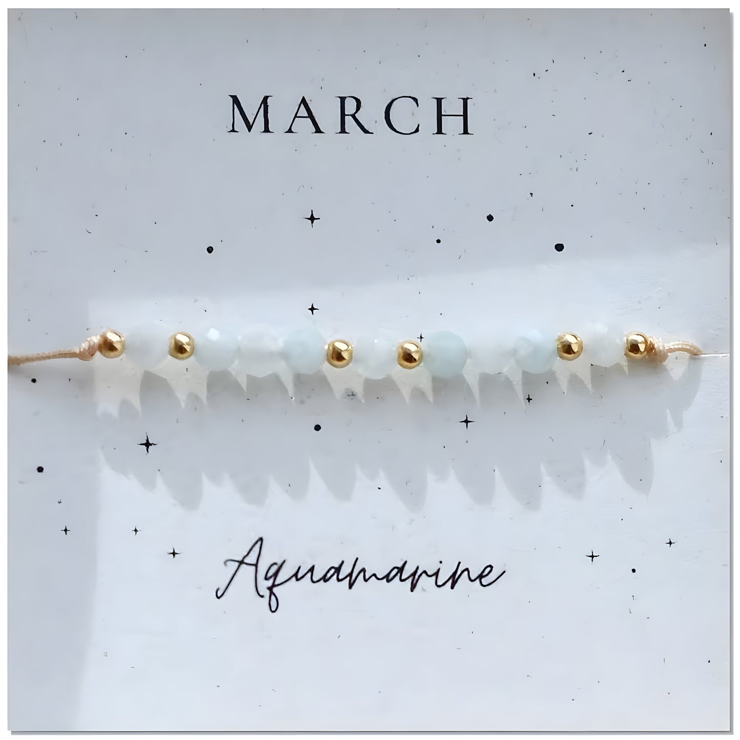 March Aquamarine Birthstone Crystal Bracelet — Gold Adjustable Healing Gemstone Gift UK