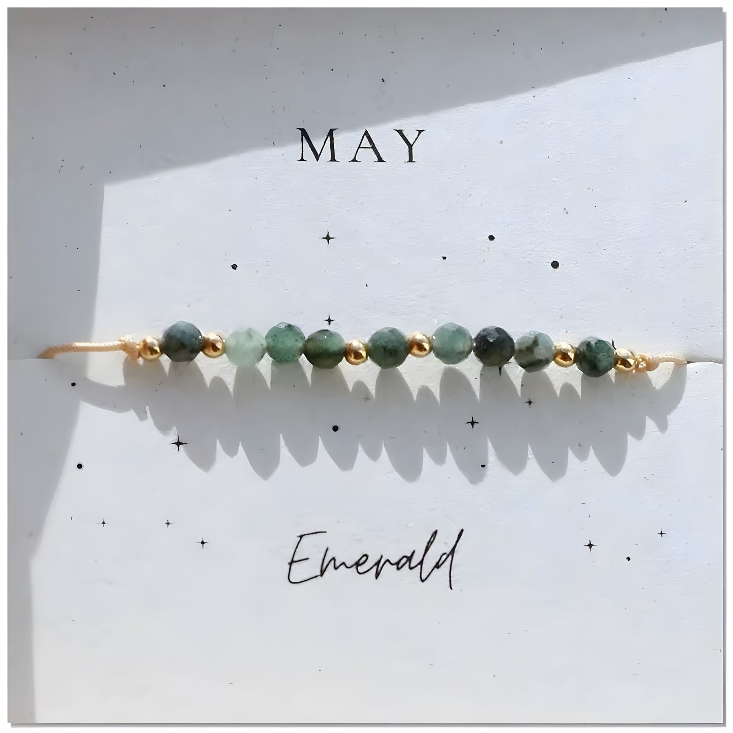 May Emerald Birthstone Crystal Bracelet — Gold Adjustable Healing Gemstone Gift UK