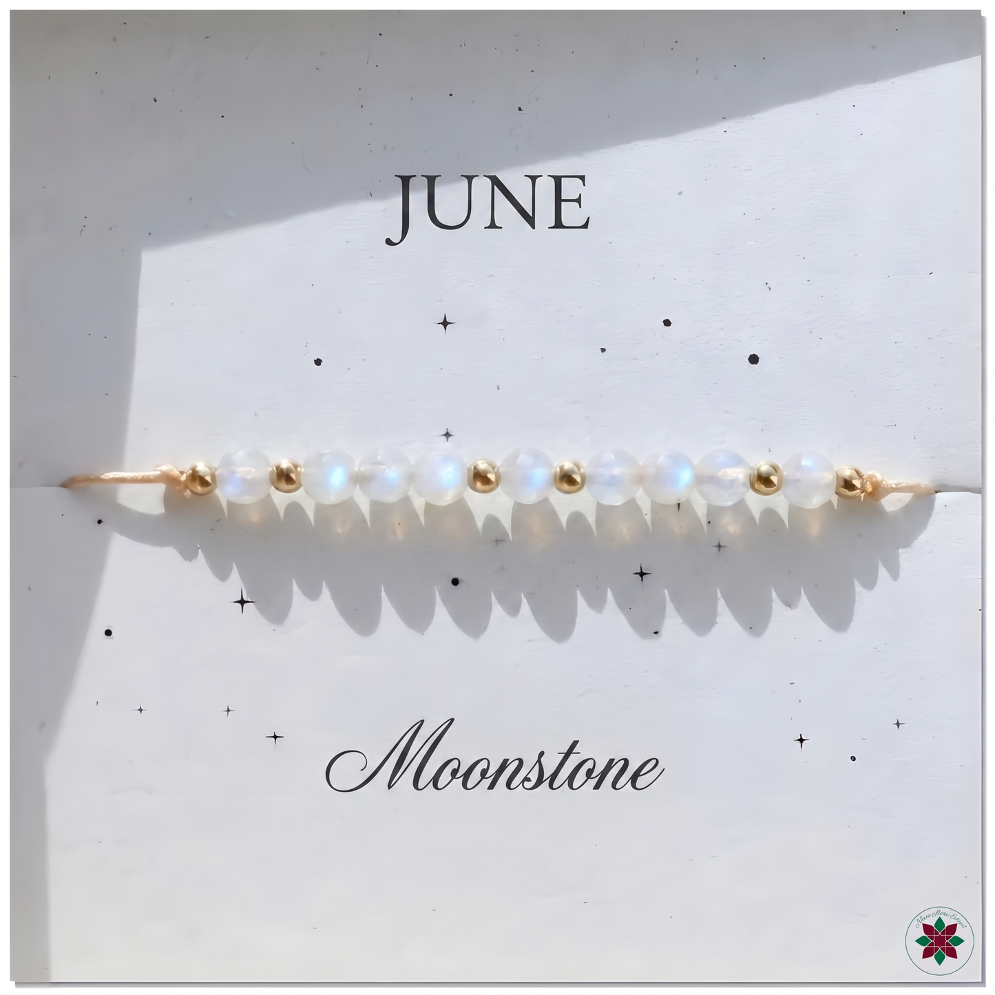 June Moonstone Birthstone Crystal — Adjustable Gold Bracelet Gift UK Manushaa Gems