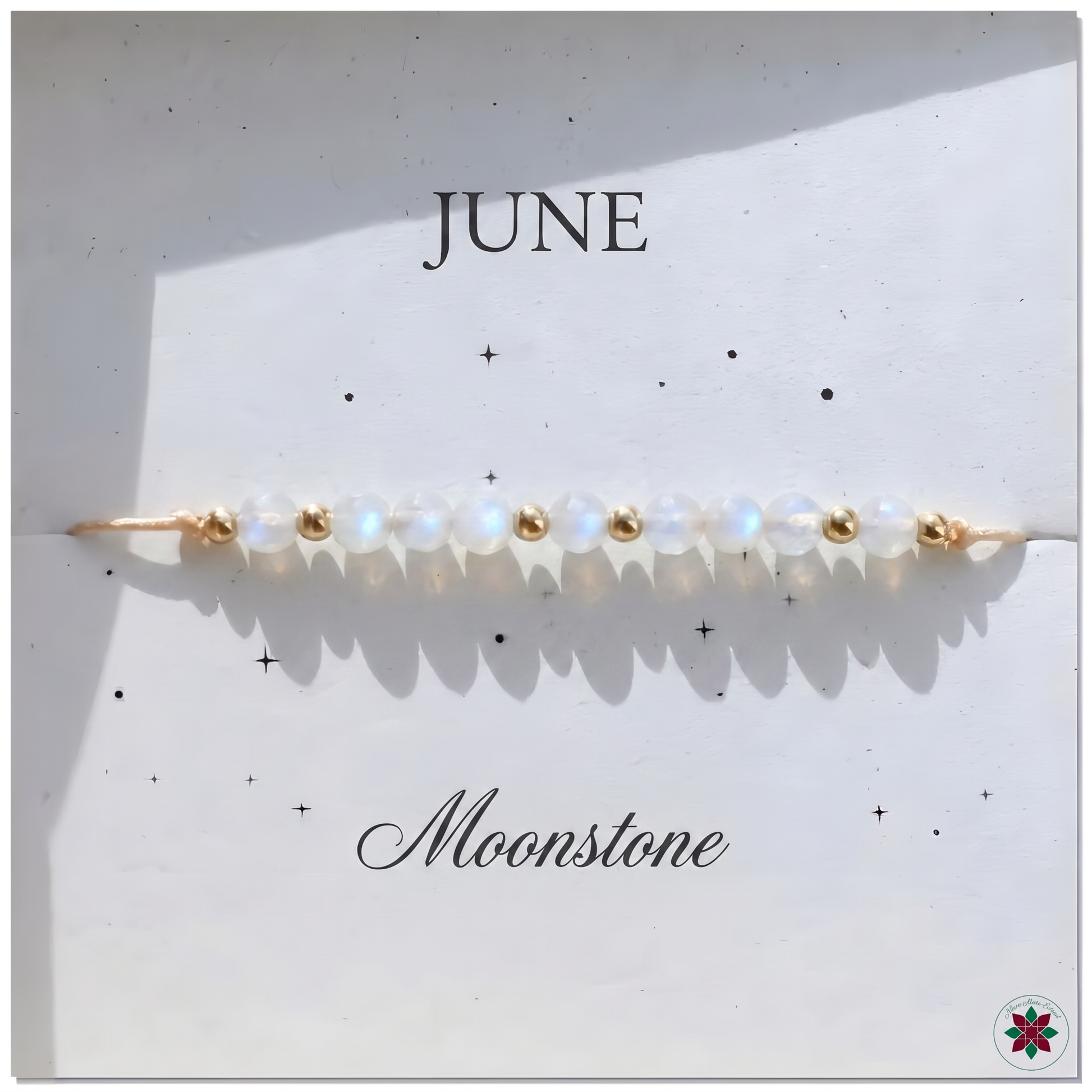 June Moonstone Birthstone Crystal — Adjustable Gold Bracelet Gift UK Manushaa Gems