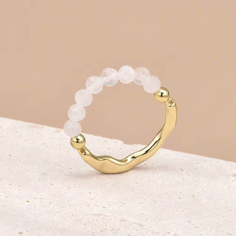 Crystal Bead Stretch Ring | Handmade Gemstone Stackable Ring | 18 Stones | Gift for Her UK