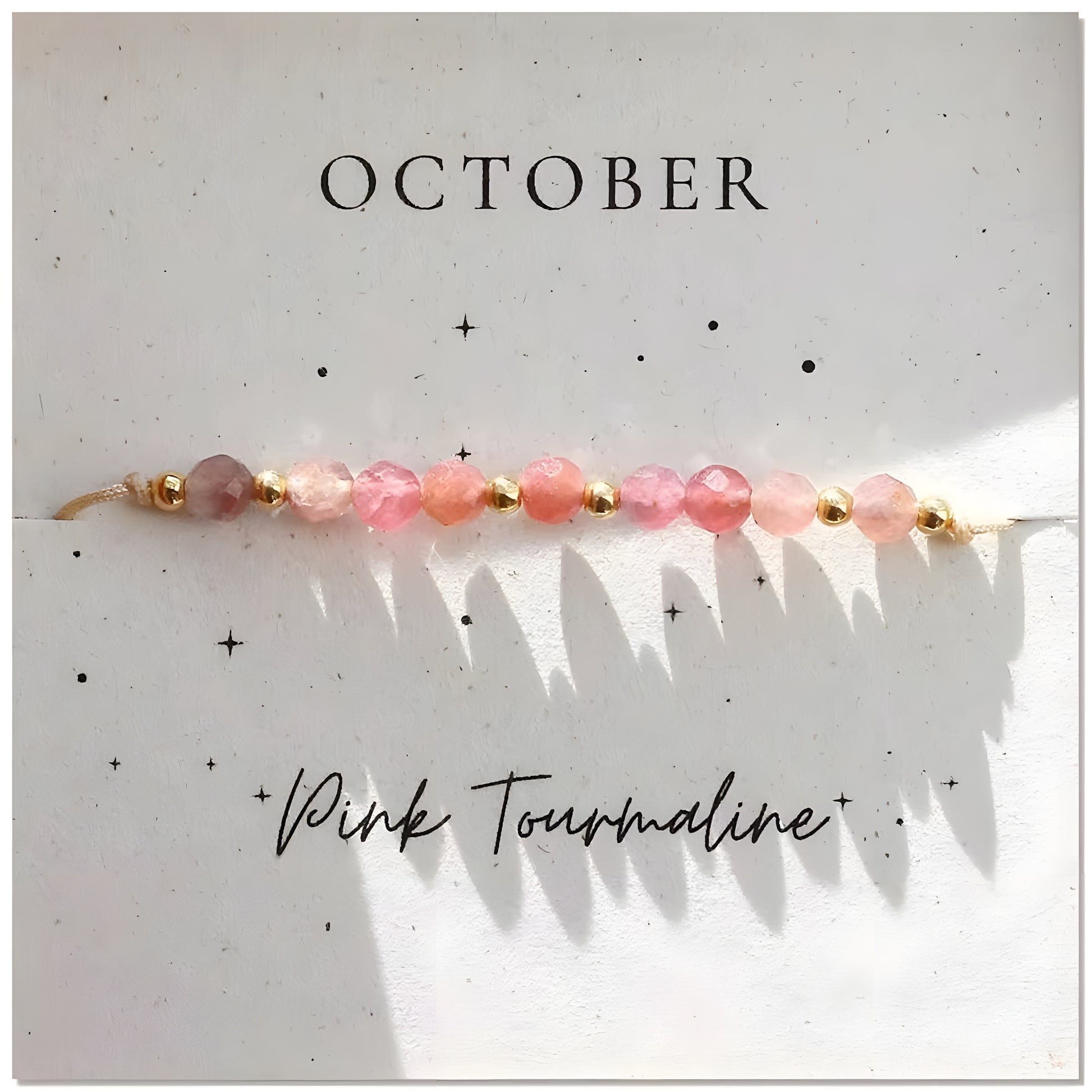October Pink Tourmaline Birthstone Crystal — Adjustable Gold Bracelet Gift UK Manushaa Gems