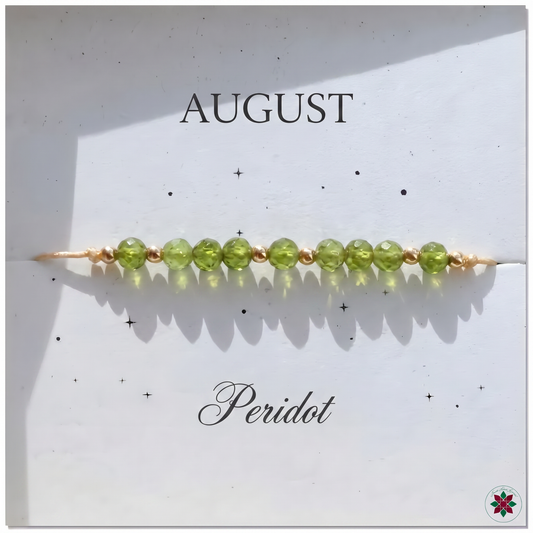 August Peridot Birthstone Crystal — Adjustable Gold Bracelet Gift UK Manushaa Gems