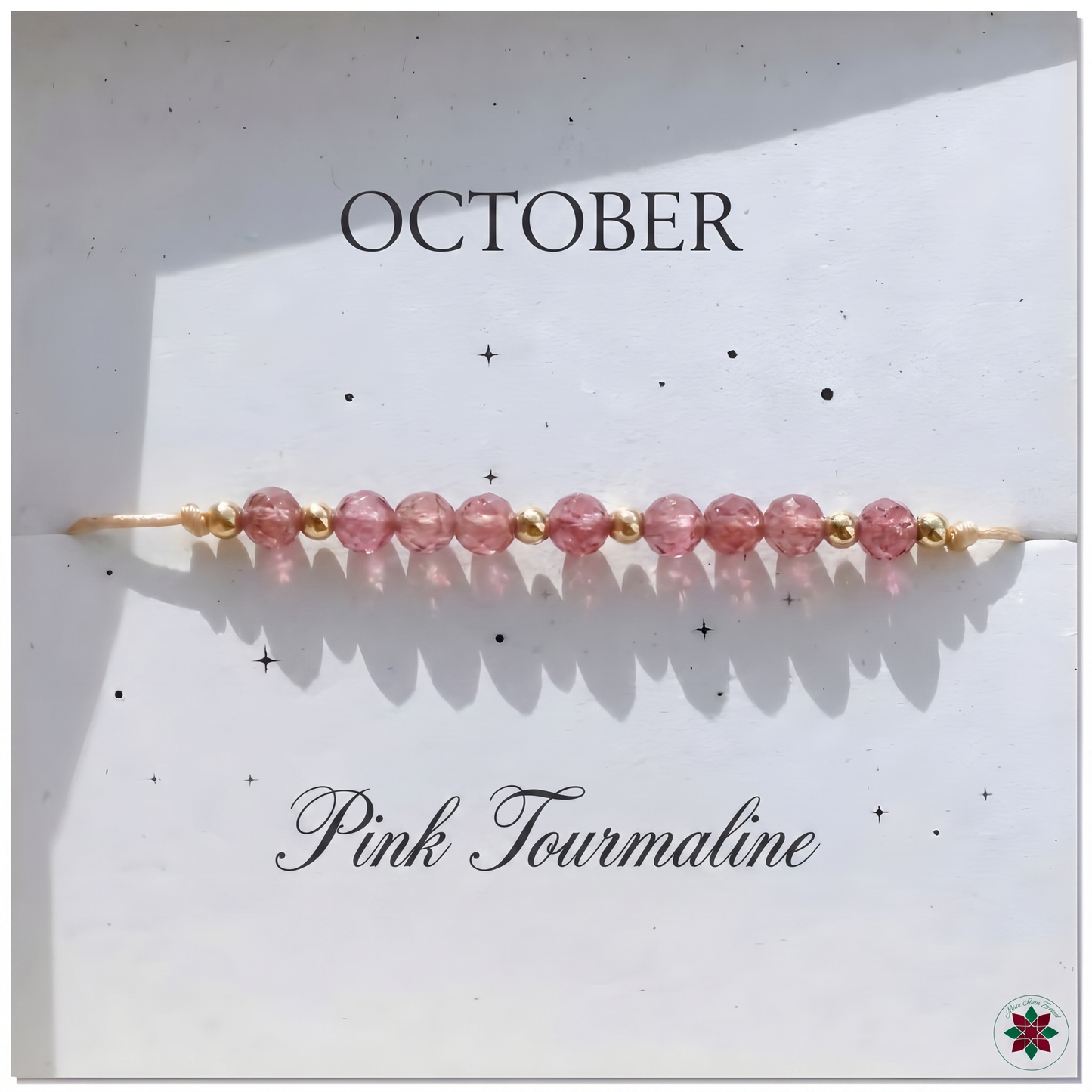 October Pink Tourmaline Birthstone Crystal — Adjustable Gold Bracelet Gift UK Manushaa Gems