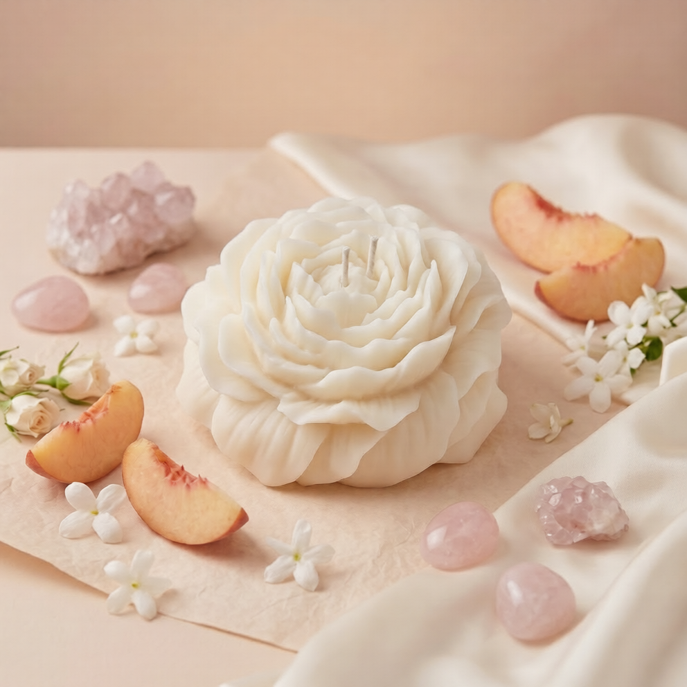 Love & Self-Love Peony Ritual Candle | White Peach Oolong | Heart Chakra Healing