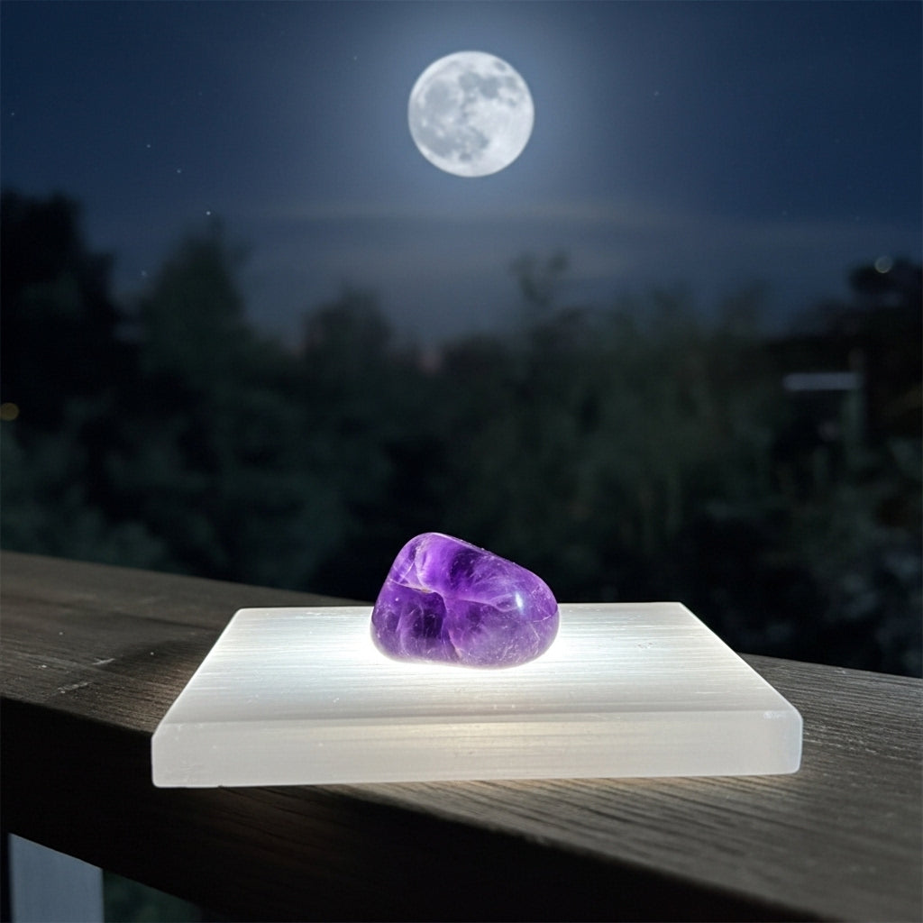 Plain Selenite Charging Plate reverse — Crystal Energy Slab UK Manushaa Gems