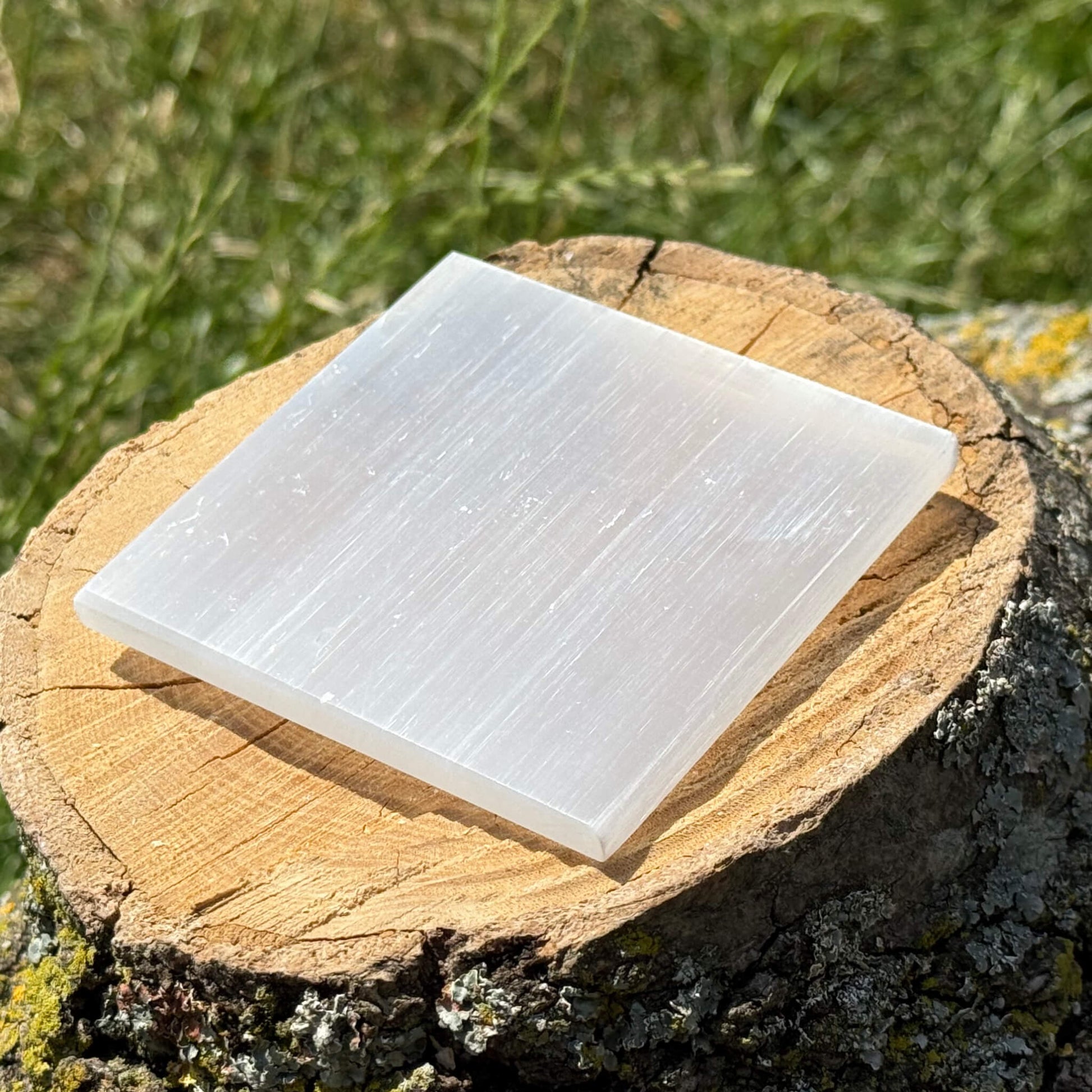 Plain Selenite Charging Plate side view — Natural Crystal Cleansing UK Manushaa Gems