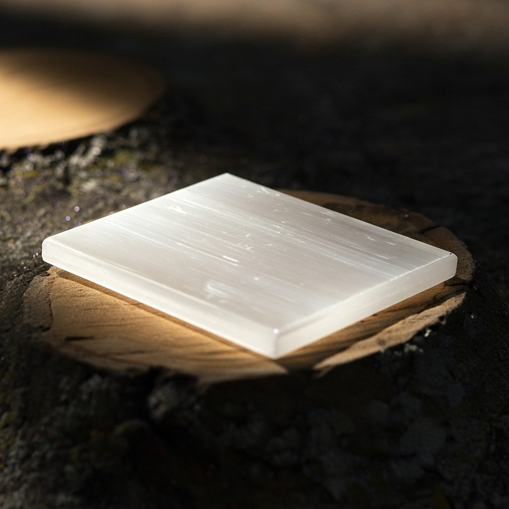 Plain Selenite Charging Plate gift — Crystal Cleansing Spiritual Slab UK Manushaa Gems