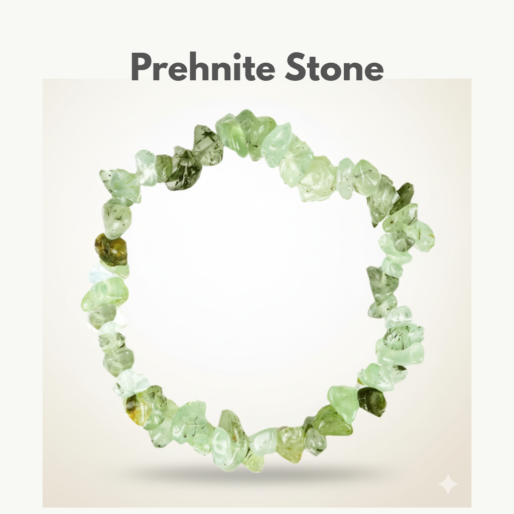 Prehnite crystal chip bracelet for healing, inner peace and heart connection — Manushaa Gems