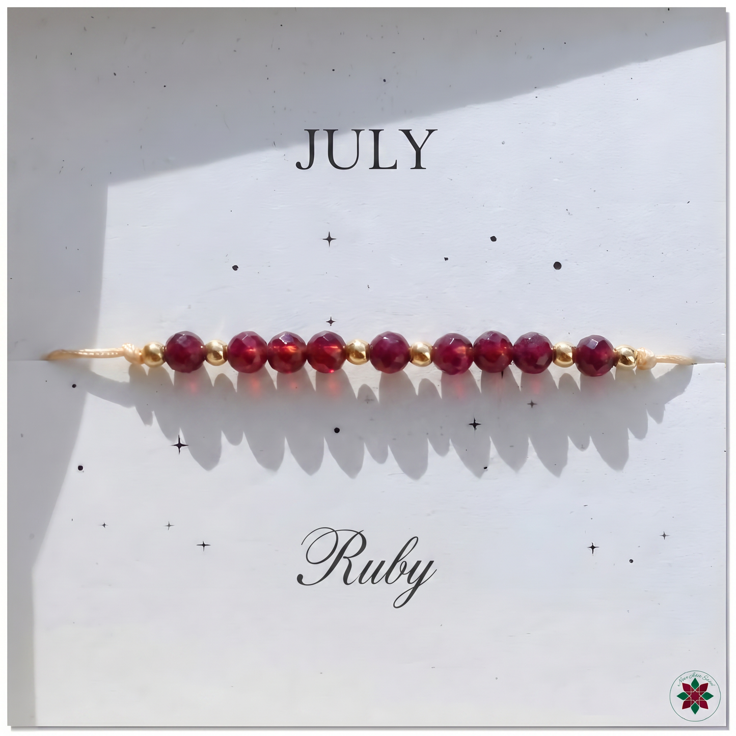 July Ruby Birthstone Crystal — Adjustable Gold Bracelet Gift UK Manushaa Gems