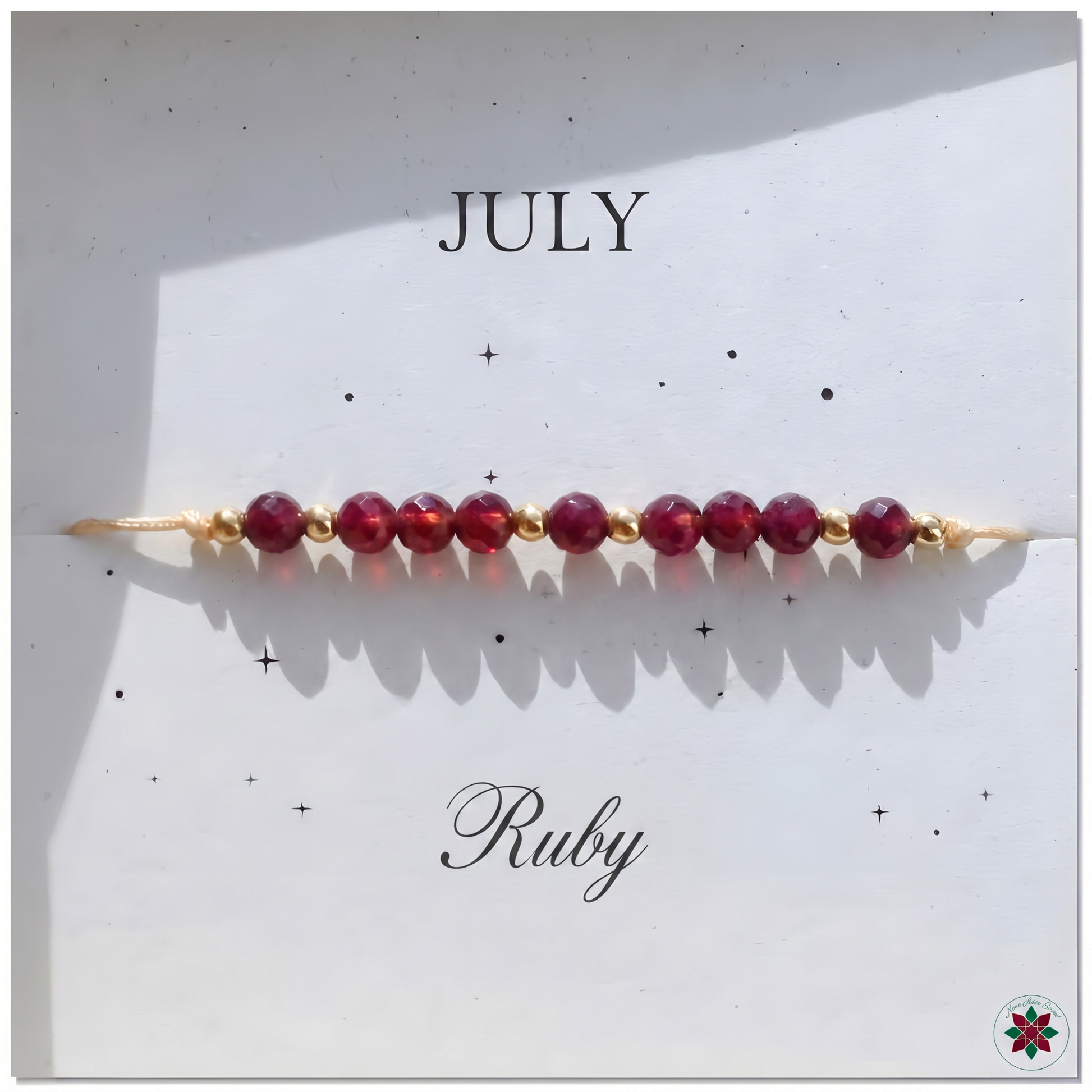 July Ruby Birthstone Crystal — Adjustable Gold Bracelet Gift UK Manushaa Gems