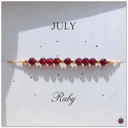 July Ruby Birthstone Crystal — Adjustable Gold Bracelet Gift UK Manushaa Gems