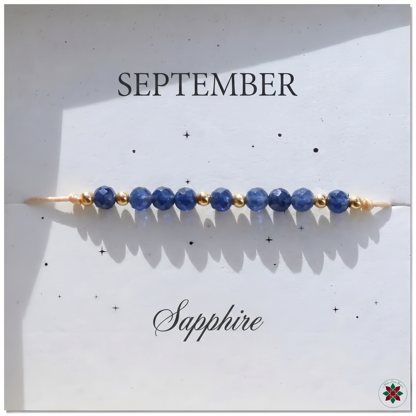 September Sapphire Birthstone Crystal — Adjustable Gold Bracelet Gift UK Manushaa Gems
