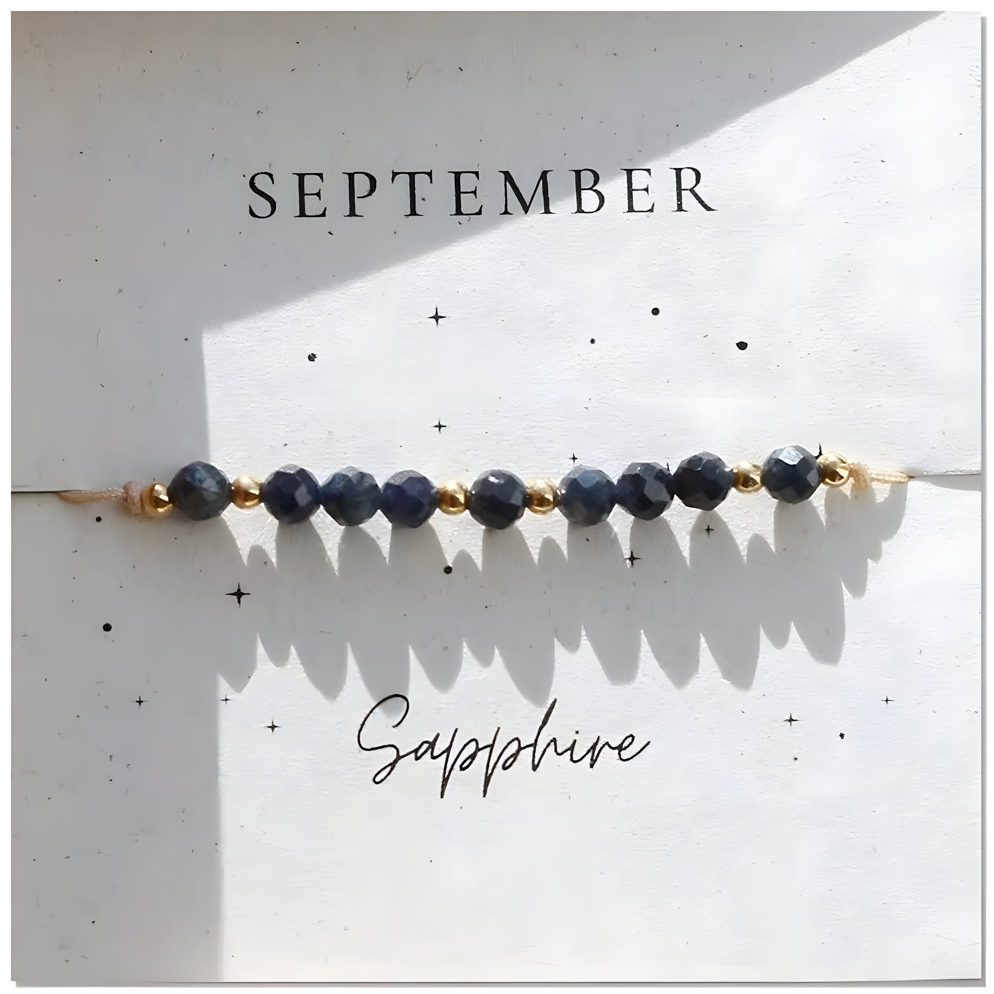 September Sapphire Birthstone Crystal — Adjustable Gold Bracelet Gift UK Manushaa Gems
