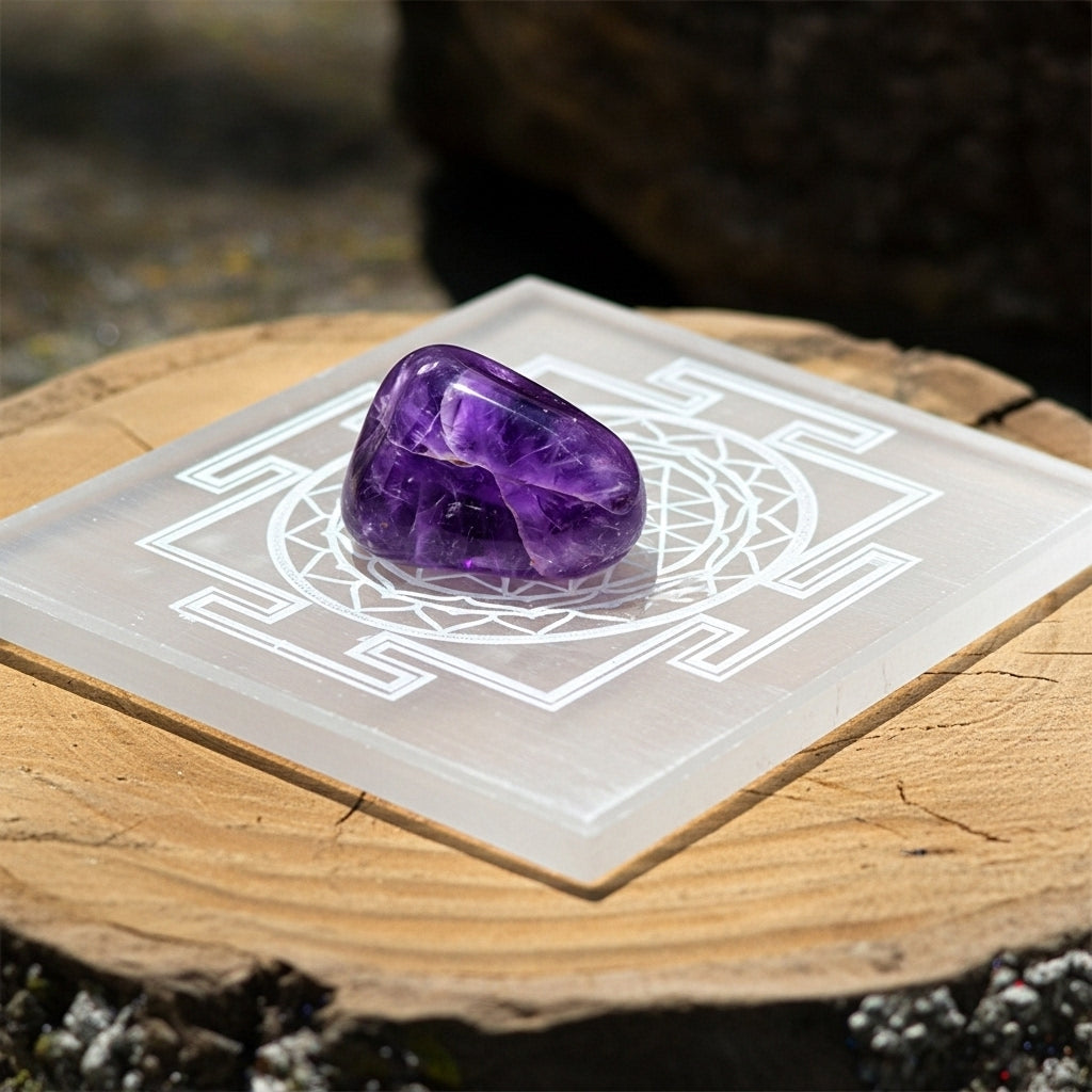 Shree Yantra Selenite Charging Plate — Natural Crystal Wealth Symbol UK Manushaa Gems