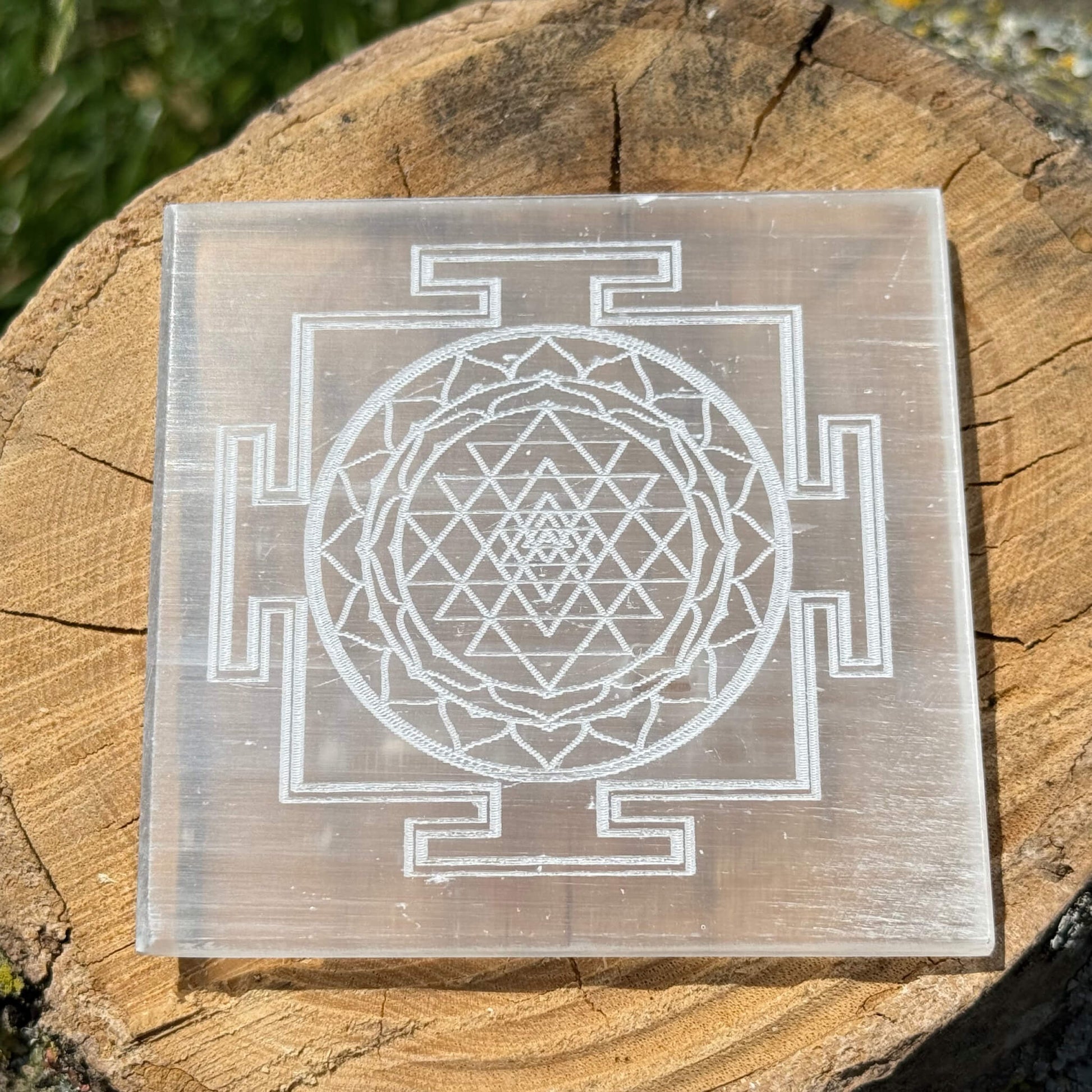 Shree Yantra Selenite Charging Plate — Handmade Hindu Crystal Gift UK Manushaa Gems