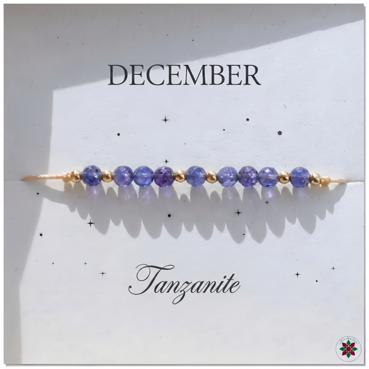December Tanzanite Birthstone Crystal — Adjustable Gold Bracelet Gift UK Manushaa Gems