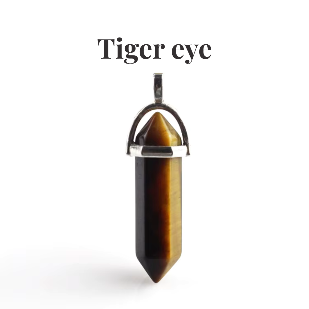 Tiger Eye Crystal Point Pendant Necklace Natural Healing Gemstone Tower - Manushaa Gems UK