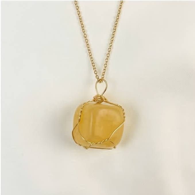 Yellow Jasper Wire Wrapped Crystal Pendant Necklace by Manushaa Gems