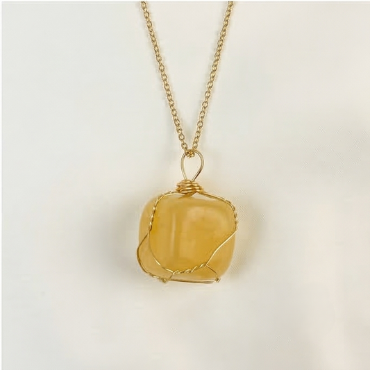 Yellow Jasper Wire Wrapped Crystal Pendant Necklace by Manushaa Gems