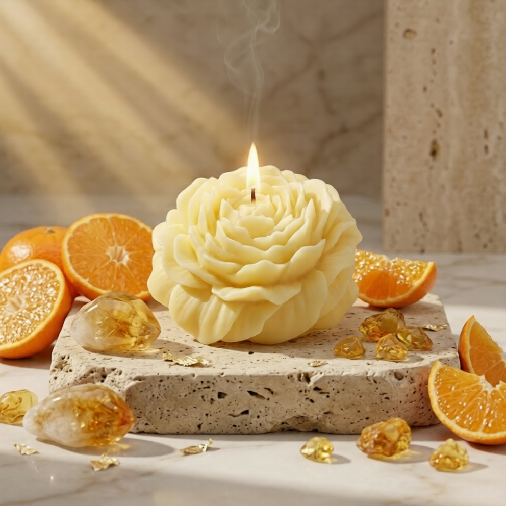 Abundance Manifestation Peony Ritual Candle | Yellow Mandarin | Solar Plexus