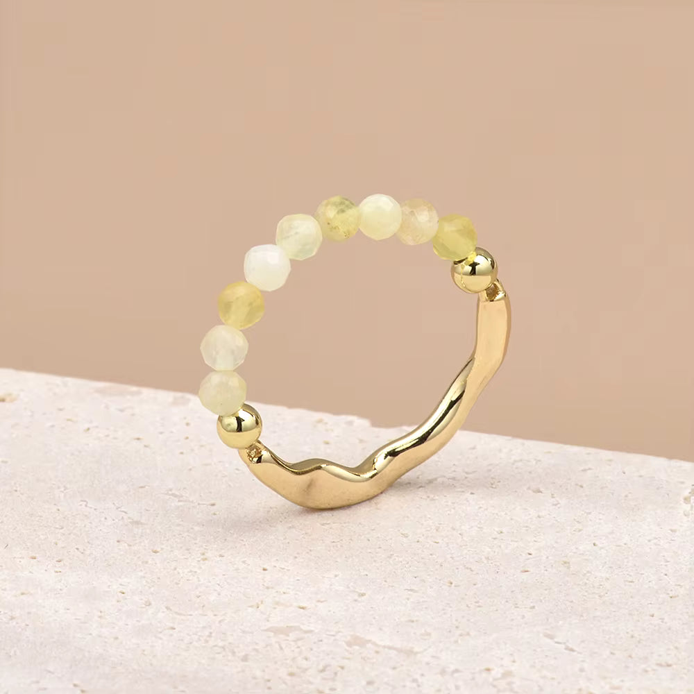 Yellow Opal Faceted Crystal Bead Ring by Manushaa Gems — Natural Yellow Gemstone Stretch Ring