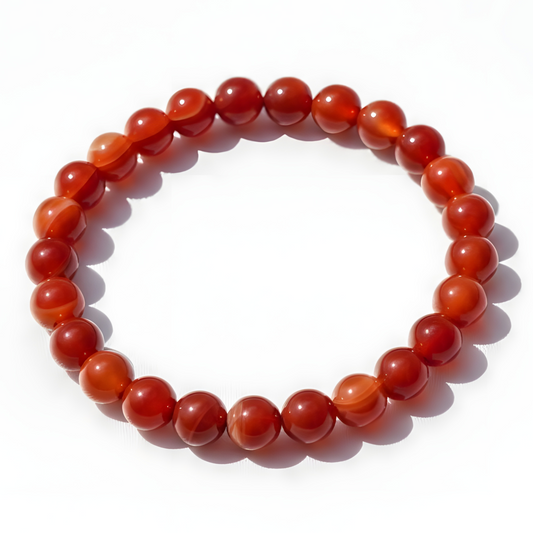 Carnelian handmade crystal bracelet with 8mm polished orange beads by Manushaa Gems