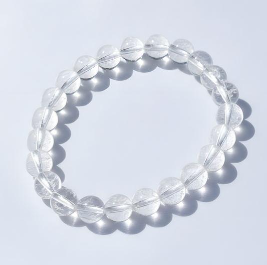 Clear quartz handmade crystal bracelet with 8mm polished clear beads by Manushaa Gems