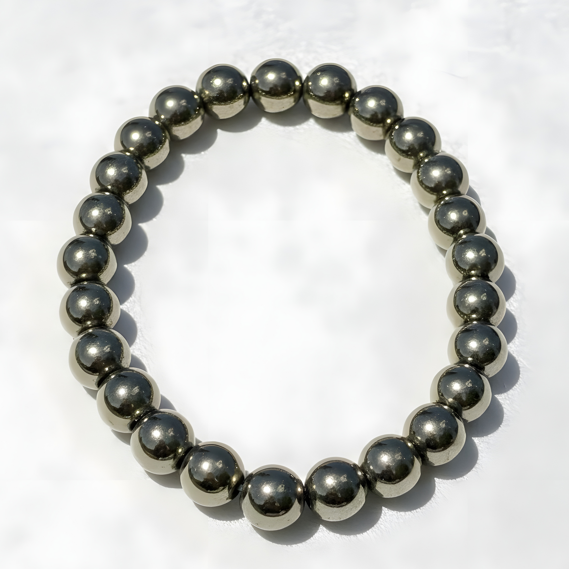 Golden Pyrite Crystal Bracelet 8mm Healing Gemstone Stretch Bracelet - Manushaa Gems UK