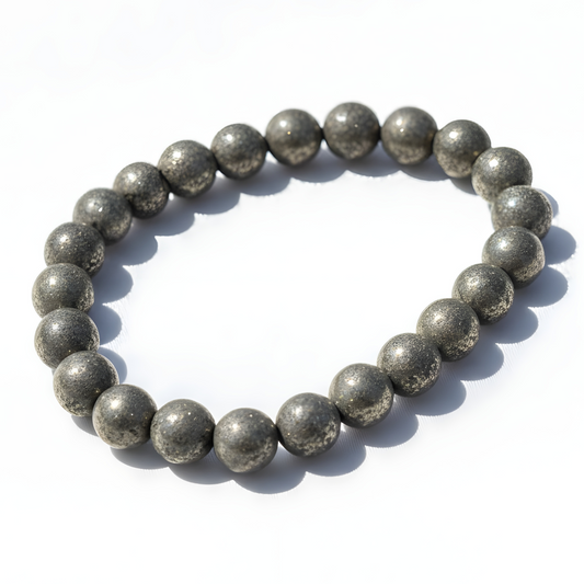 Real Pyrite Crystal Bracelet 8mm Natural Gemstone Stretch Bracelet - Manushaa Gems UK