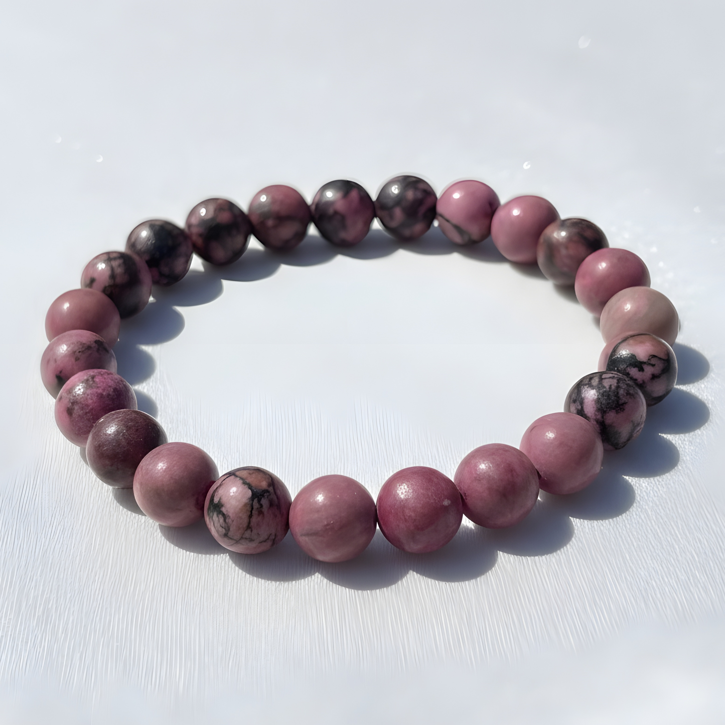 Rhodonite 8mm Crystal Bead Bracelet — Emotional Healing Gemstone Stretch Bracelet UK